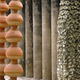 Pots, pillars and electric bulb sockets at the Nek Chand Rock Garden in Chandigarh, India.